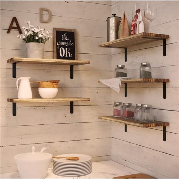 Accents Floating Wall Shelves Rustic Wood Bathroom Shelves Set Of 5